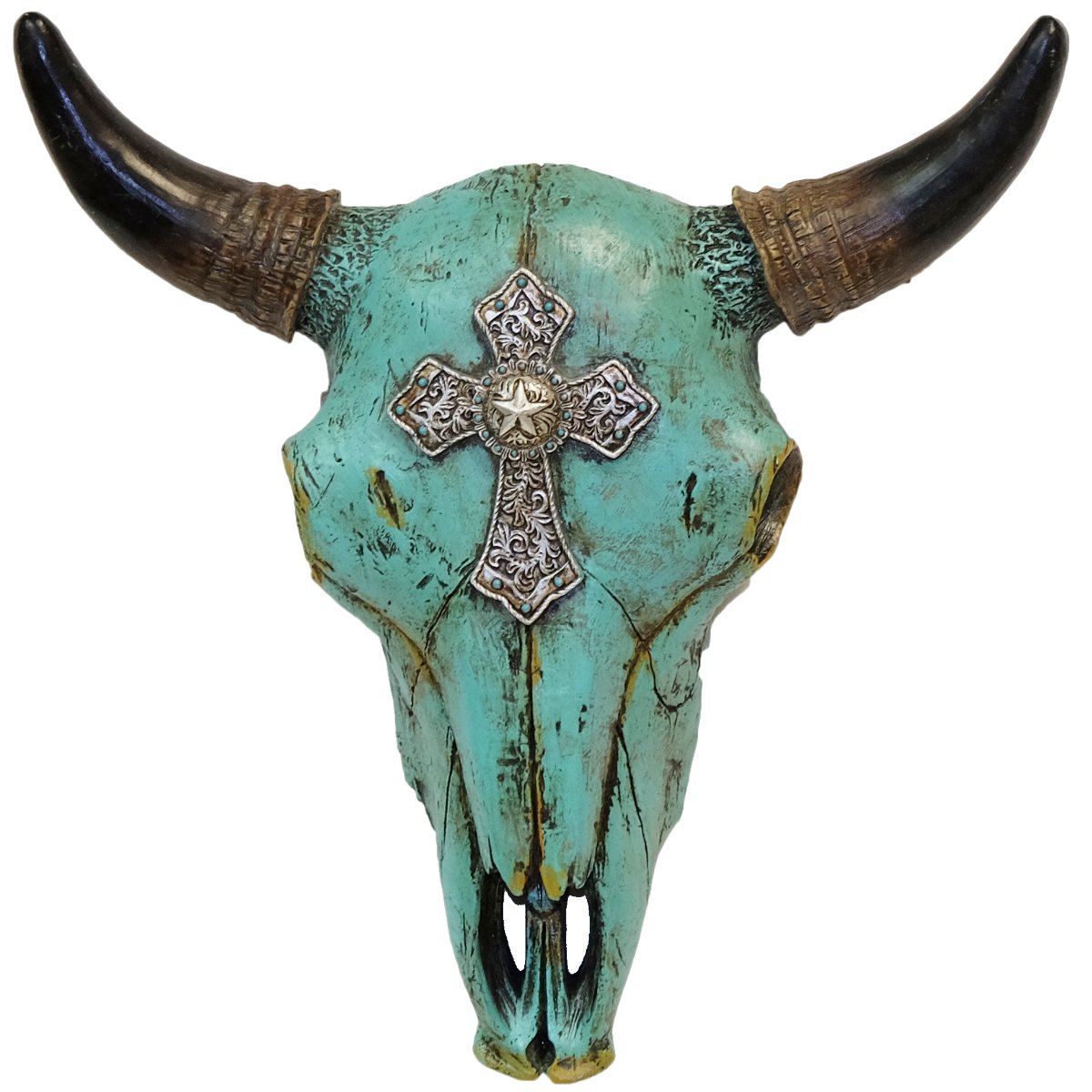 Turquoise Skull with Silver Cross