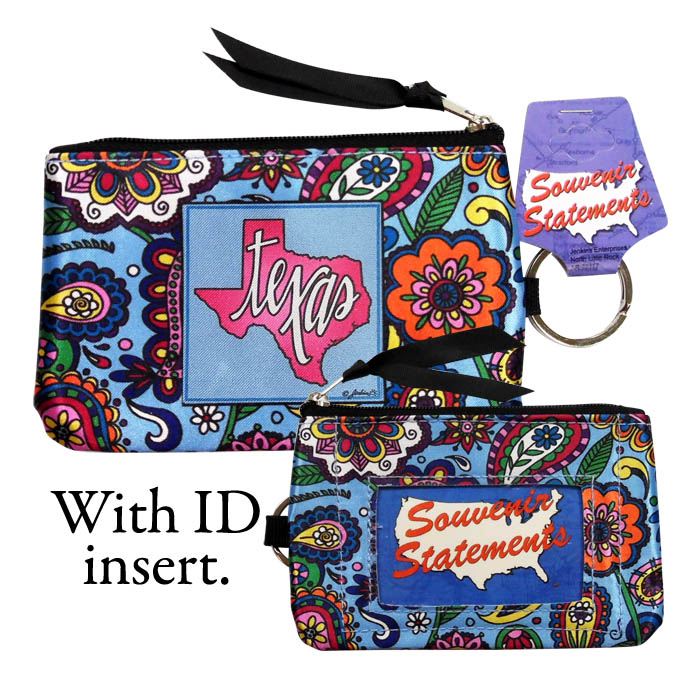TX Keychain Coin Purse with ID Display; Paisley