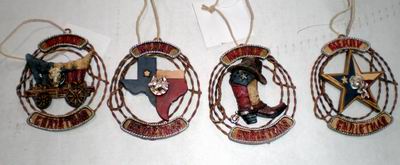 Texas Wreath X'mas Ornament 4pcs/set