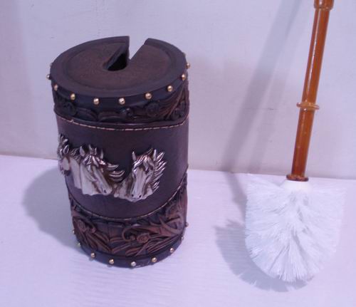 Horse Tooled Leather Toilet Brush Holder